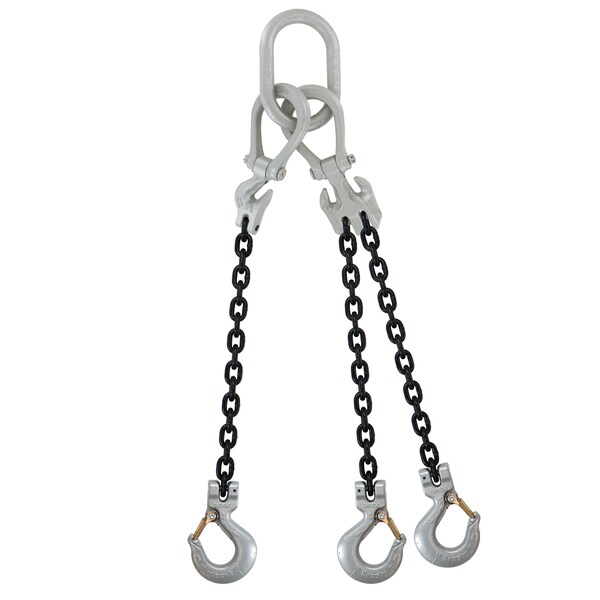 1/2" x 10', Crosby Adjustable 3Leg Chain Sling w/ Sling Hooks-Grade100